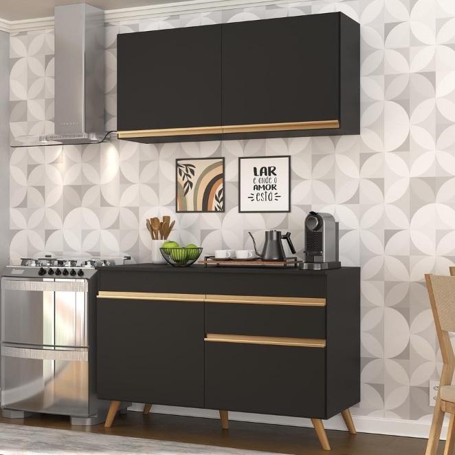 Cozinha Compacta 2 pç c/ Armário e Balcão MP3687 Veneza GB Preta na Casas Bahia