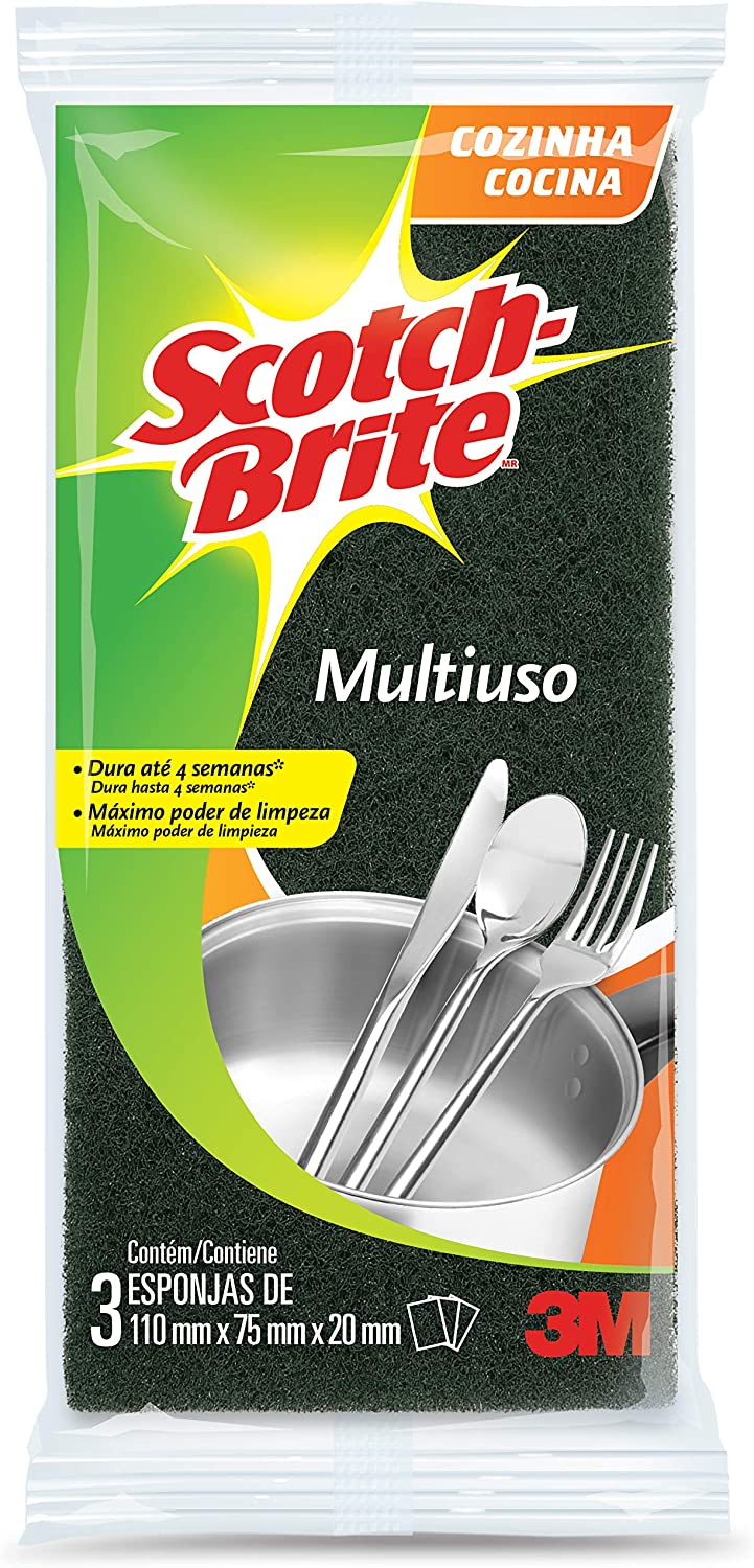 3 Pacotes – Esponja Multiuso Scotch Brite Cozinha 3 Unidades na Amazon