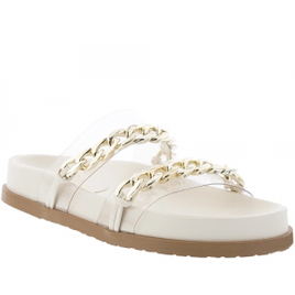 Sandália Gabriela Flatform Detalhe Correntes Vinil Off White na Americanas