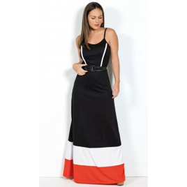 Vestido Longo Tricolor com Recortes na Posthaus