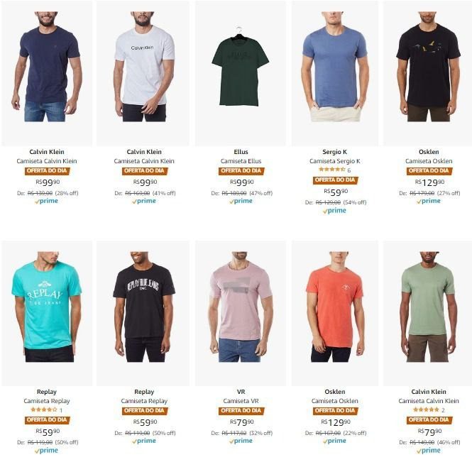 Ofertas em Camisetas Masculinas na Amazon