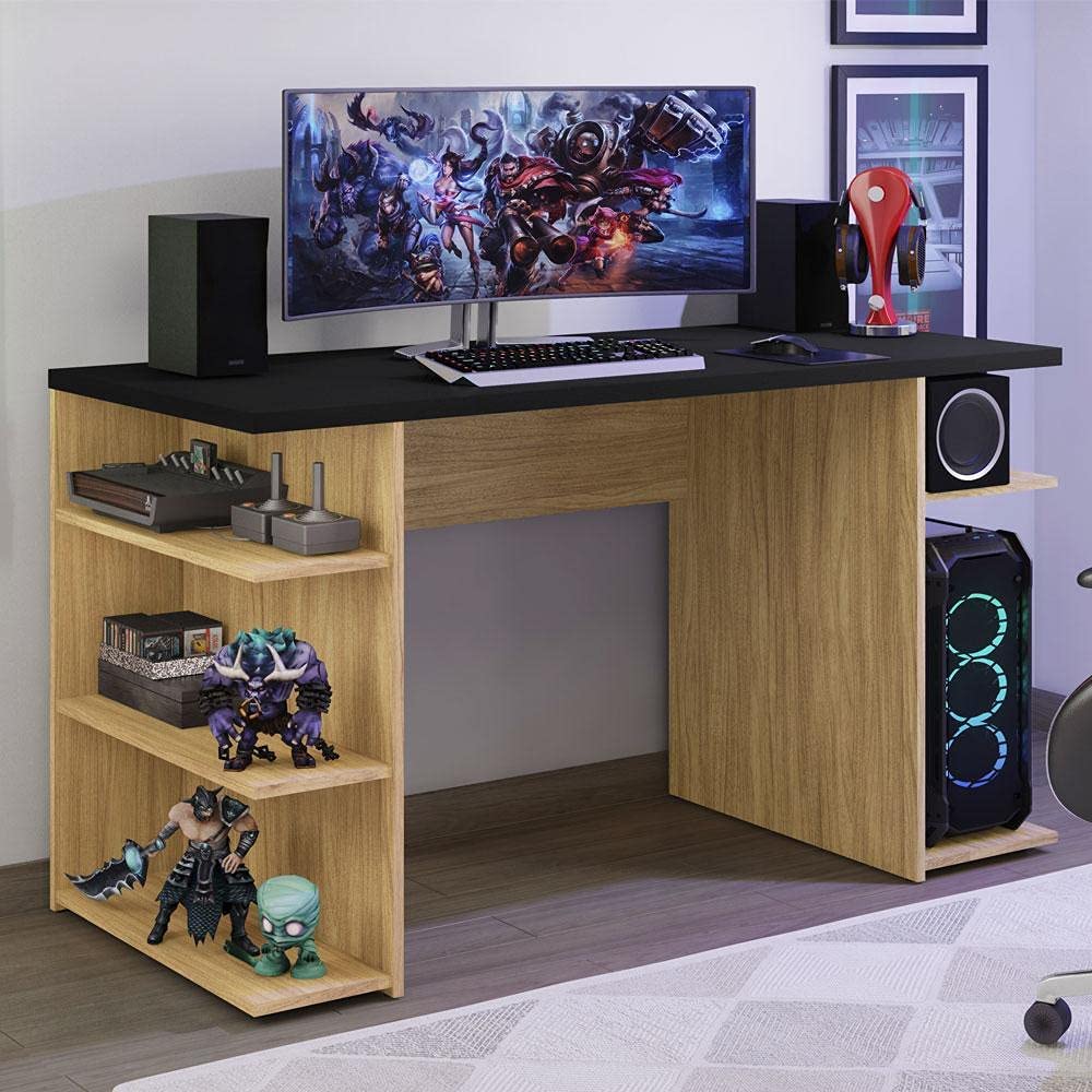 Mesa para Computador Gamer Escrivaninha 9409 Madesa – Carvalho/preto na Amazon