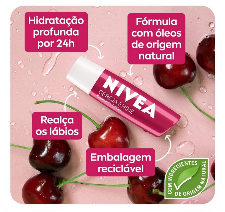 NIVEA Hidratante Labial Cereja Shine 4,8g na Amazon