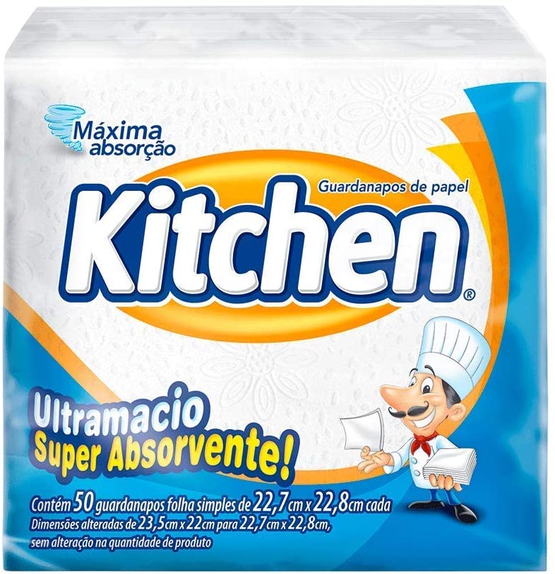 7 Pacotes – Guardanapos de papel Kitchen Folha Simples 22,27×22,8cm – 50 Unidades (350 Unidades Total) na Amazon