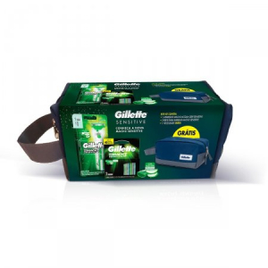 Kit Aparelho de Barbear Gillette Mach3 Acqua Sensitive com 2 Cargas + Nécessaire na Droga Raia