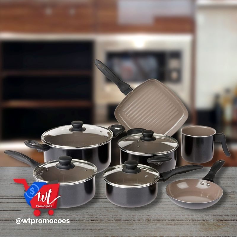 Jogo de Panelas 7 Peças Easy, Pro Ceramic Premium, Preto, Brinox na Amazon