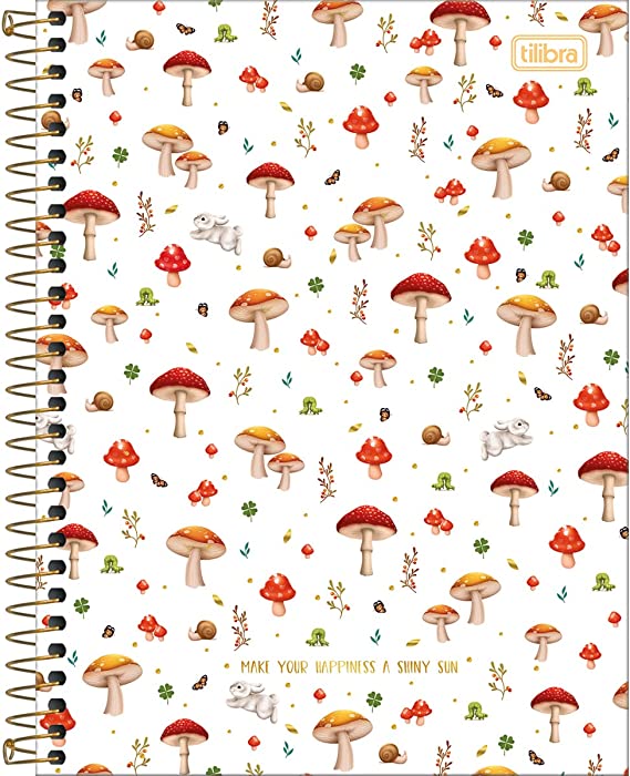 Tilibra Loveland Caderno Espiral Capa Dura Colegial 10 Matérias, Branco (Cogumelos), 160 Folhas na Amazon