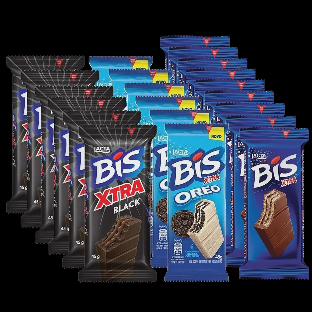 Combo 8 Chocolate Bis Xtra ao leite 45g + 6 Chocolate lacta bis extra 45g oreo + 6 Chocolate Bis Xtra Black 45g