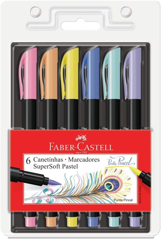 Caneta Ponta Pincel Faber-Castell Supersoft Brush – 6 Cores na Amazon