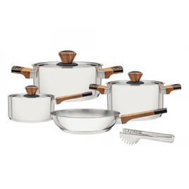 Jogo de Panelas Tramontina Brava Aço Inox Acabamento Efeito Amadeirado 4 Peças + Pegador de Massa na Americanas