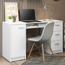 Escrivaninha Mesa para Computador Madesa Alaska 3 Gavetas 1 Porta - Branco na Ponto