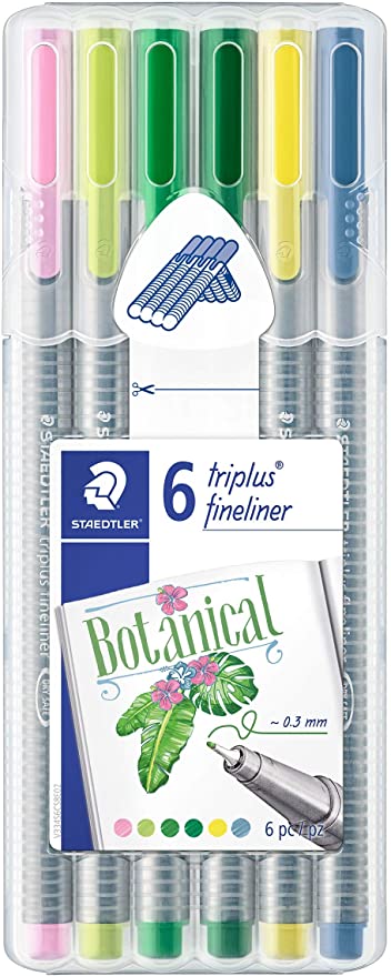 Caneta Triangular, Staedtler, Fineliner Triplus Botanical, 334 SB6CS8, 0.3mm, 6 Cores na Amazon