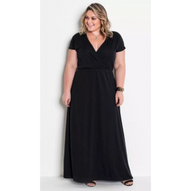 Marguerite - Vestido Longo Preto Plus Size com Transpassado na Posthaus