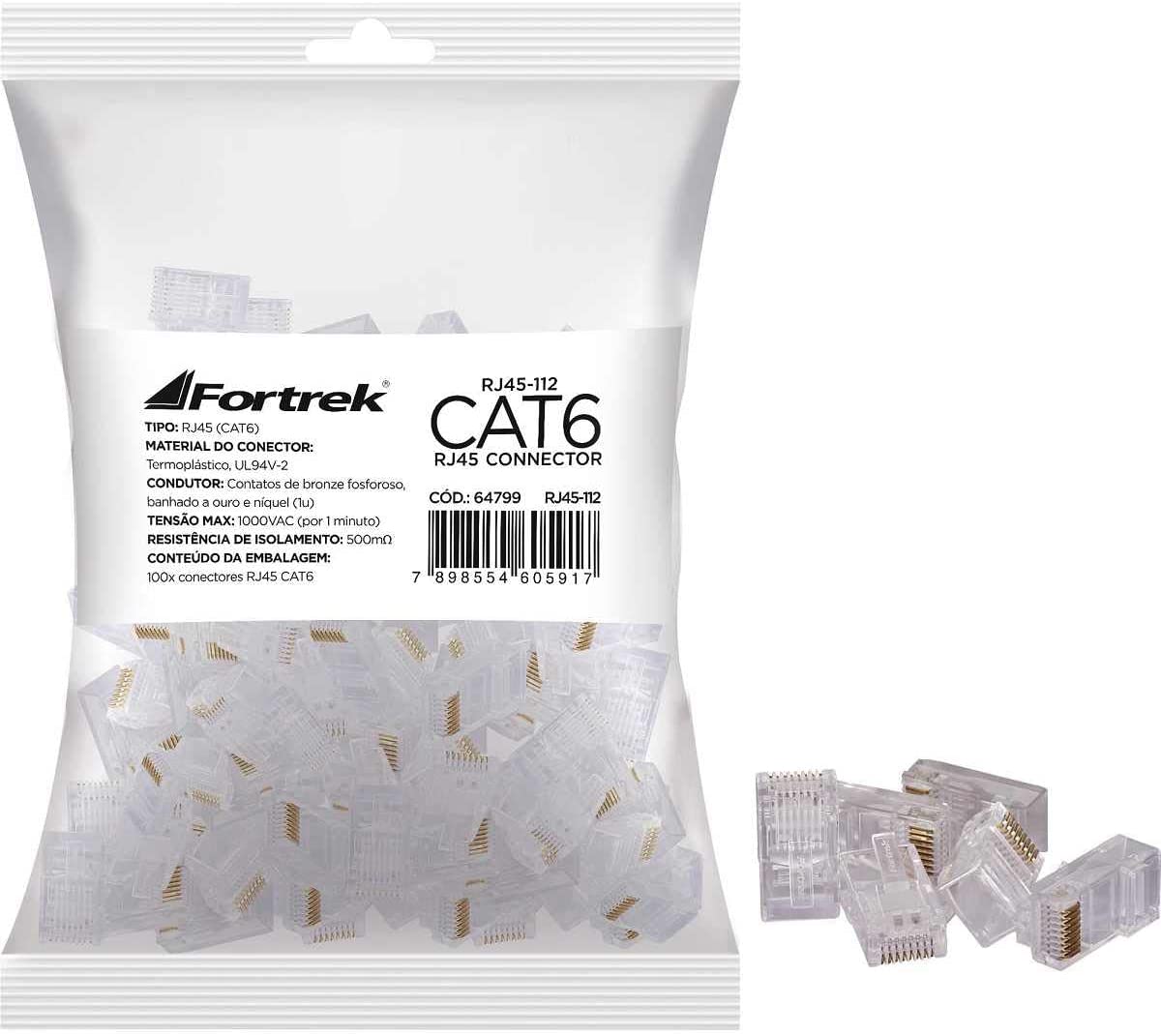 Conector RJ45 Macho 112 CAT6 FORTREK na Amazon