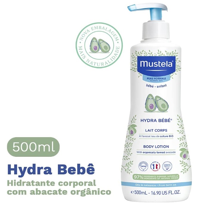 Hydra Bebê com Abacate Orgânico Mustela, Hidratante Corporal Infantil, 97% de Ingredientes de Origem Natural, 500Ml, Mustela Bebê, 500 Ml na Amazon