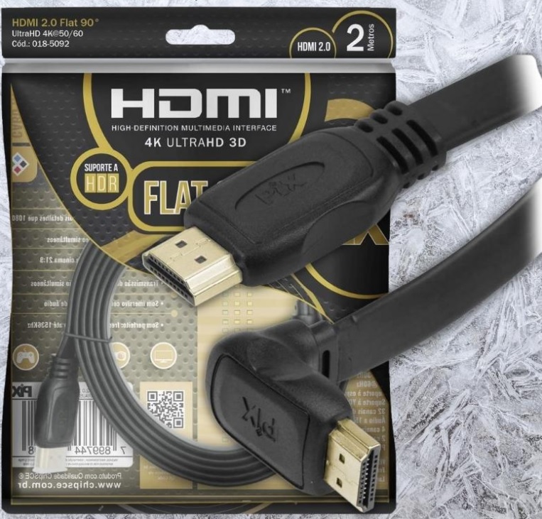 Cabo Hdmi 2.0 90 Graus 4K Hdr 19P 2M Pix Flat Gold, Preto na Amazon