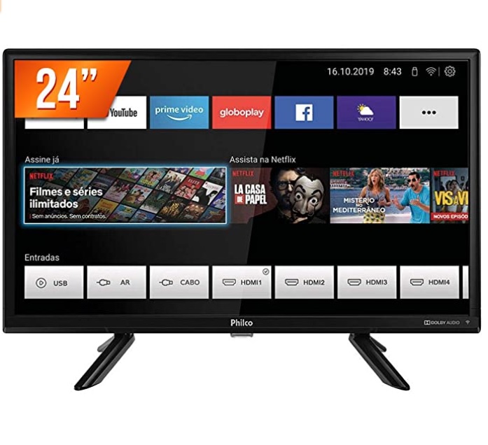 Smart Tv Philco 24″ Resolução Em Hd Fast Smart Com Processador Quadcore – Ptv24g50sn Led na Shoptime