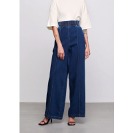Calça Jeans Wide Leg Moletom Denim Cintura Alta na DZARM Hering - loja de roupas