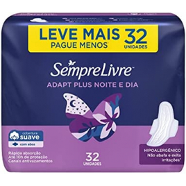3 Pacotes Absorvente Externo Sempre Livre Adapt Plus Noite e Dia com Abas - 96 Unidades na Amazon