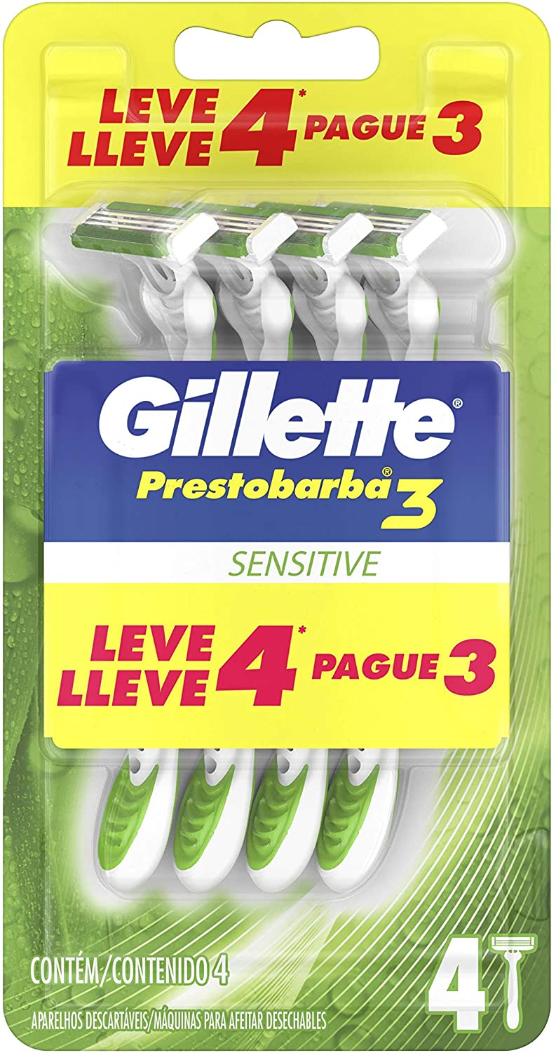 2 Pacotes de Aparelho de Barbear Descartável Gillette Prestobarba3 Sensitive na Amazon