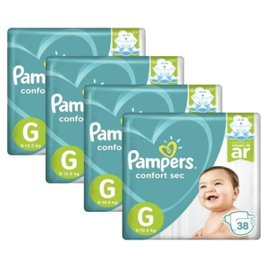 Kit Fralda Pampers Confort Sec Tamanho G com 38 Unidades em Cada  (Total 152 Unidades) na Ponto