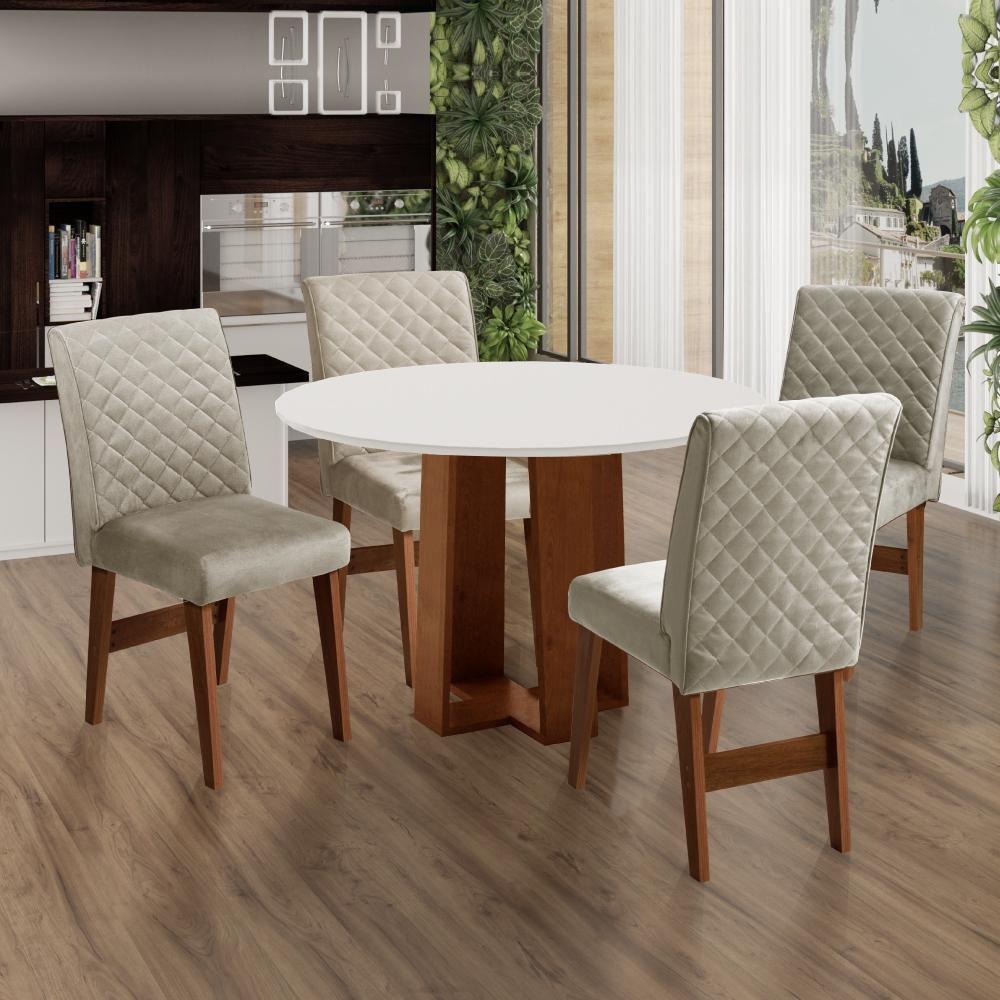 Conjunto de Mesa Sala de Jantar 4 cadeiras Redonda 1,03m Athenas Cedro/Areia na Casas Bahia