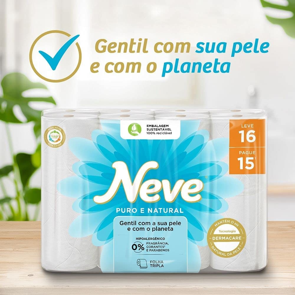 Neve Papel Higiênico Puro e Natural – 24 Rolos de 20mX10 cm na Amazon