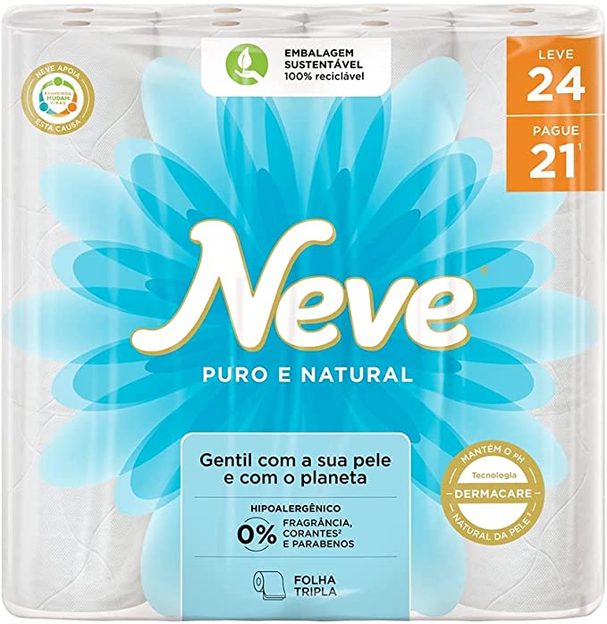 Neve Papel Higiênico Puro e Natural – 24 Rolos de 20mX10 cm na Amazon