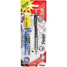 Lapiseira P360 0.5mm Gratis Borracha + Grafites Pentel Preta na Amazon