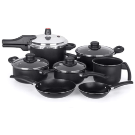 Jogo de Panelas Antiaderente 7 peças Preto com Panela Pressão e Tampa de Vidro Gourmet Multiflon na Casas Bahia