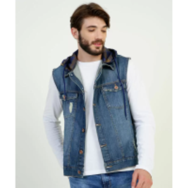 Colete Masculino Jeans Bolsos Capuz Razon na Marisa