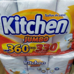 Papel Toalha Kitchen Jumbo Folha Dupla – Pack com 3 rolos de 110 unidades de 19×20 cm cada na Amazon