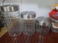 Conjunto com 3 Potes de Vidro transparente Bubble com Tampa Inox, VDR7047-3, Euro Home na Amazon