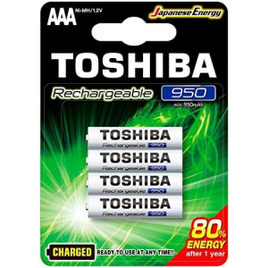 Pilha Recarregável AAA 12V 950mAh TNH3GAE TOSHIBA (Total 4 unidades) na Amazon