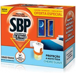 Repelente Elétrico Líquido SBP 45 Noites Cheiro Suave Novo Aparelho + Refil SBP Laranja e Azul (Total 10 unidades) na Amazon