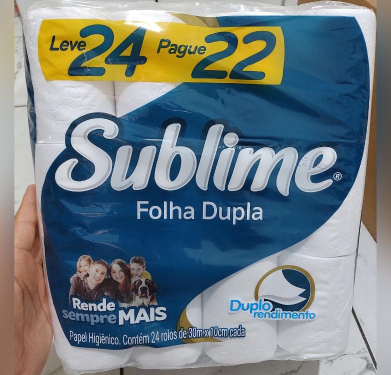 Papel Higiênico Sublime Folha Dupla, 24 rolos na Amazon