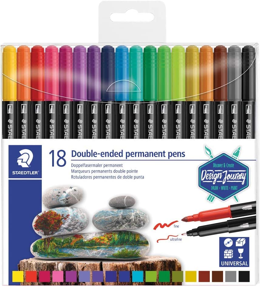 Caneta Permanente Ponta Dupla, Staedtler, 3187 TB18, 18 Cores na Amazon