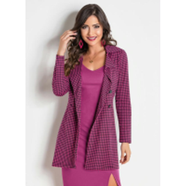 Sobretudo Pied Poule Pink com Botões Frontais Moda Pop na Posthaus