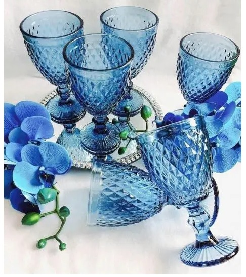 Conjunto de Taças de Vidro 300ml 6 peças – Bico de Abacaxi azul TCVI056 na Casas Bahia
