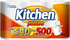 Papel Toalha Kitchen Jumbo Folha Dupla – Pack com 3 rolos de 180 unidades de 19×22 cm cada na Amazon