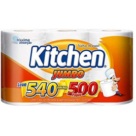 Papel Toalha Kitchen Jumbo Folha Dupla - Pack com 3 Rolos de 180 Unidades de 19x22cm  (Total 540 Unidades) na Amazon