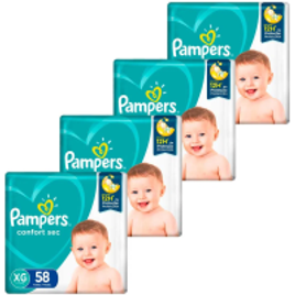 Kit com 4 Pacotes de Fraldas Pampers XG Confort Sec Super - 232 Unidades na Carrefour