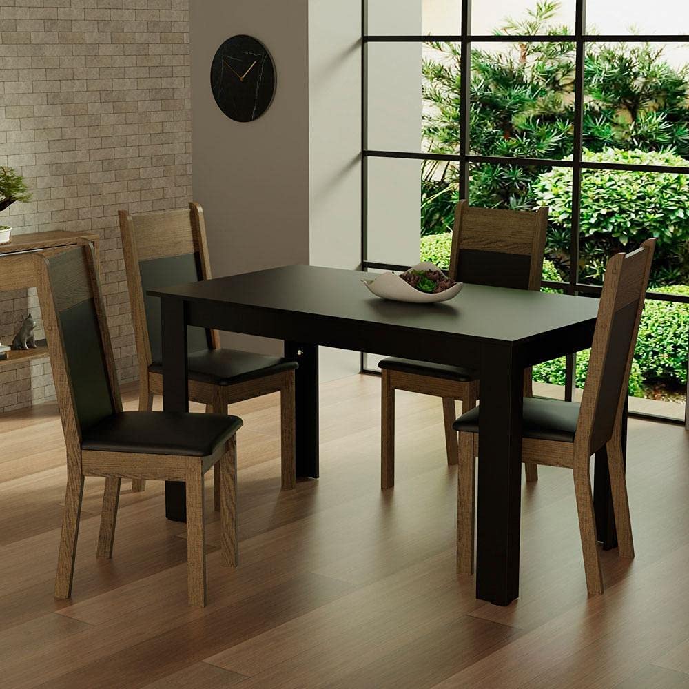 Conjunto Sala de Jantar Madesa Havana Mesa Tampo de Madeira com 4 Cadeiras – Preto/rustic na Amazon