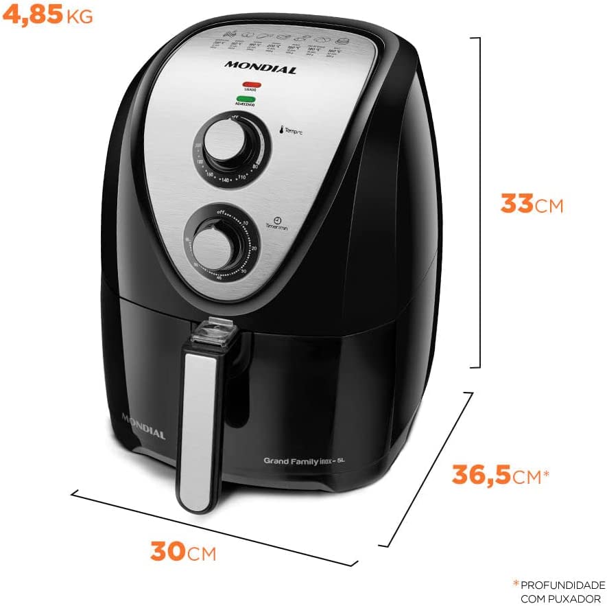 Fritadeira Sem Óleo Mondial, Grand Family Inox – 5L, 110V, Preto, 1900W – AFN-50-BI na Amazon