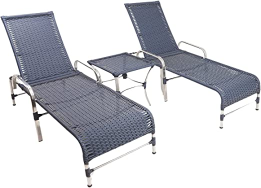 2 Espreguiçadeiras Esteira Catar de Alumínio + 1 Mesa de centro Garden Piscina Azul Dark na Amazon