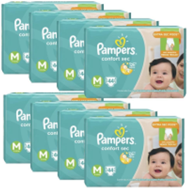 8 Pacotes Fralda Pampers Confort Sec Tam M - 44 Unidades (Total 352 unidades) na Extra