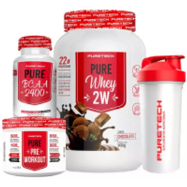 Kit PureTech Whey 2W 900g + BCAA 2400 129 caps+ Pré Treino 100g + Coqueteleira na Netshoes