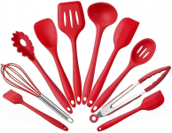 JG STORE Kit 10 Peças Jogo De Utensílios De Silicone Maciço Cozinha Inox Pegador Espátula Colher Concha Pincel (Vermelho) na Amazon