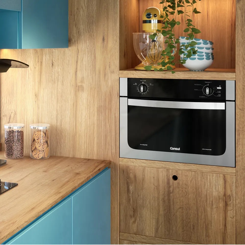 Forno de embutir elétrico Consul 47 litros prata com dourador e timer autodesligamento – COB47AR na Consul