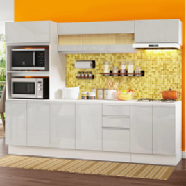 Cozinha Completa 100% MDF Madesa Smart 250 cm Modulada Com Balcão e Tampo Frentes Branco Brilho na Loja Madesa